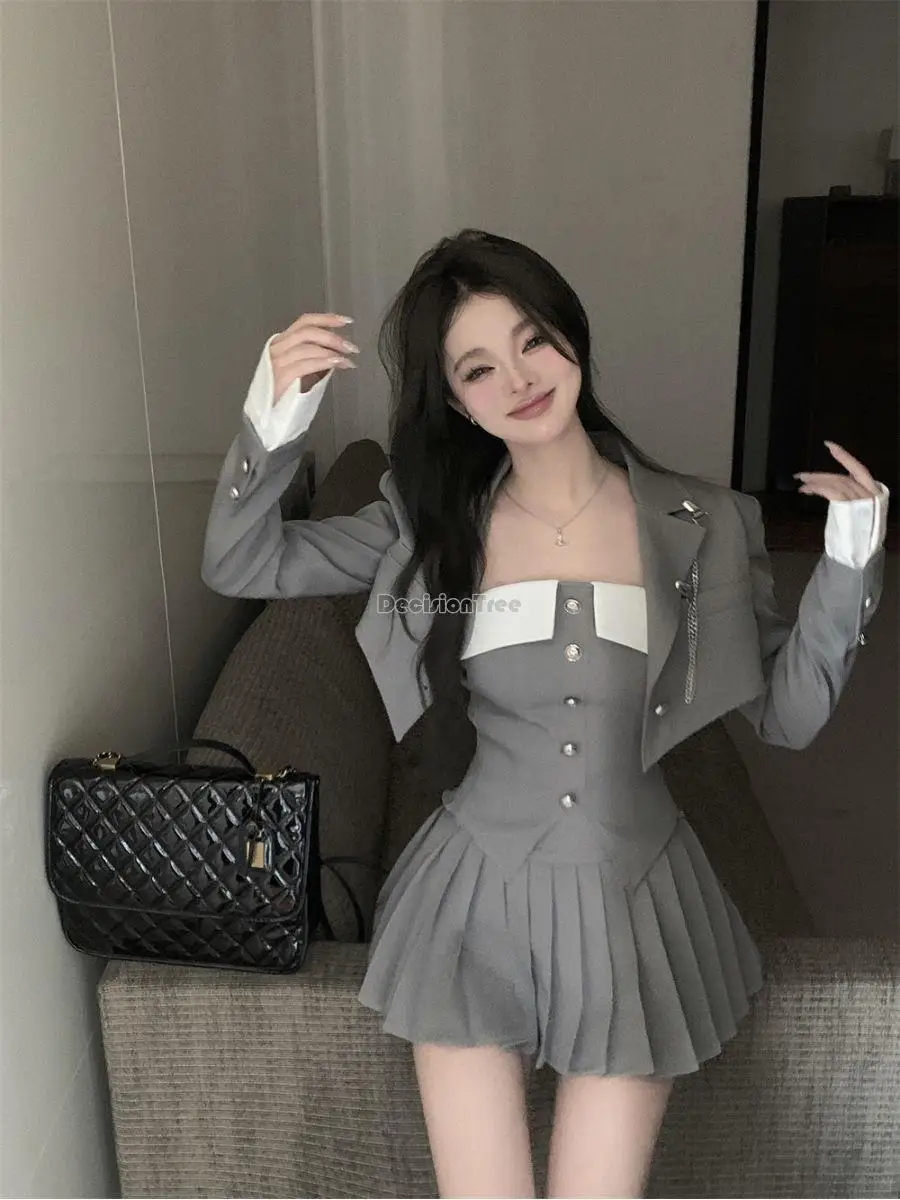 2024 japanese Jk uniform suit women's spring high waist sexy pleated skirt skirt three piece set vintage improved jk uniform set