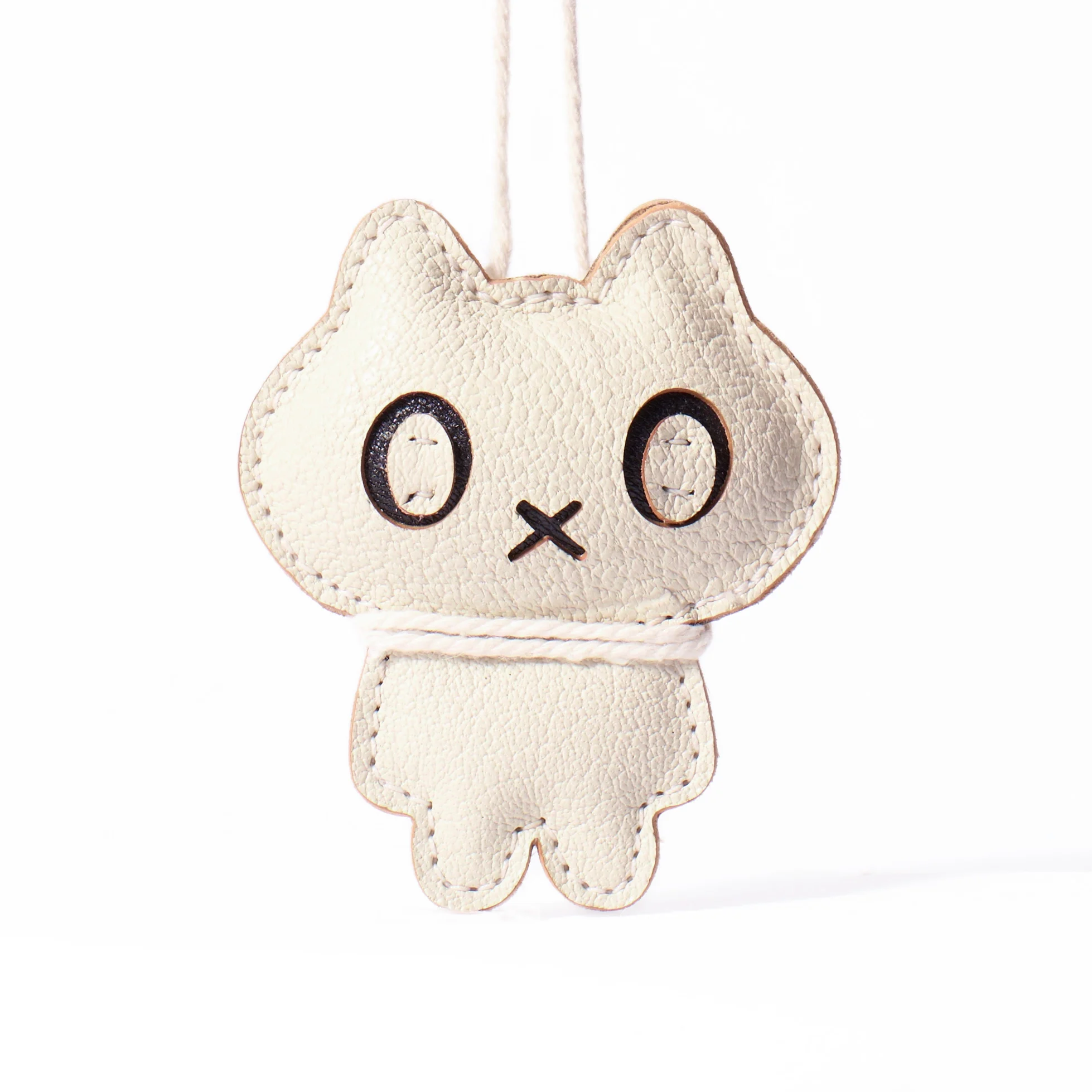 

Handmade genuine leather cute bag charm kitten style backpack leather accessory decorative keychain