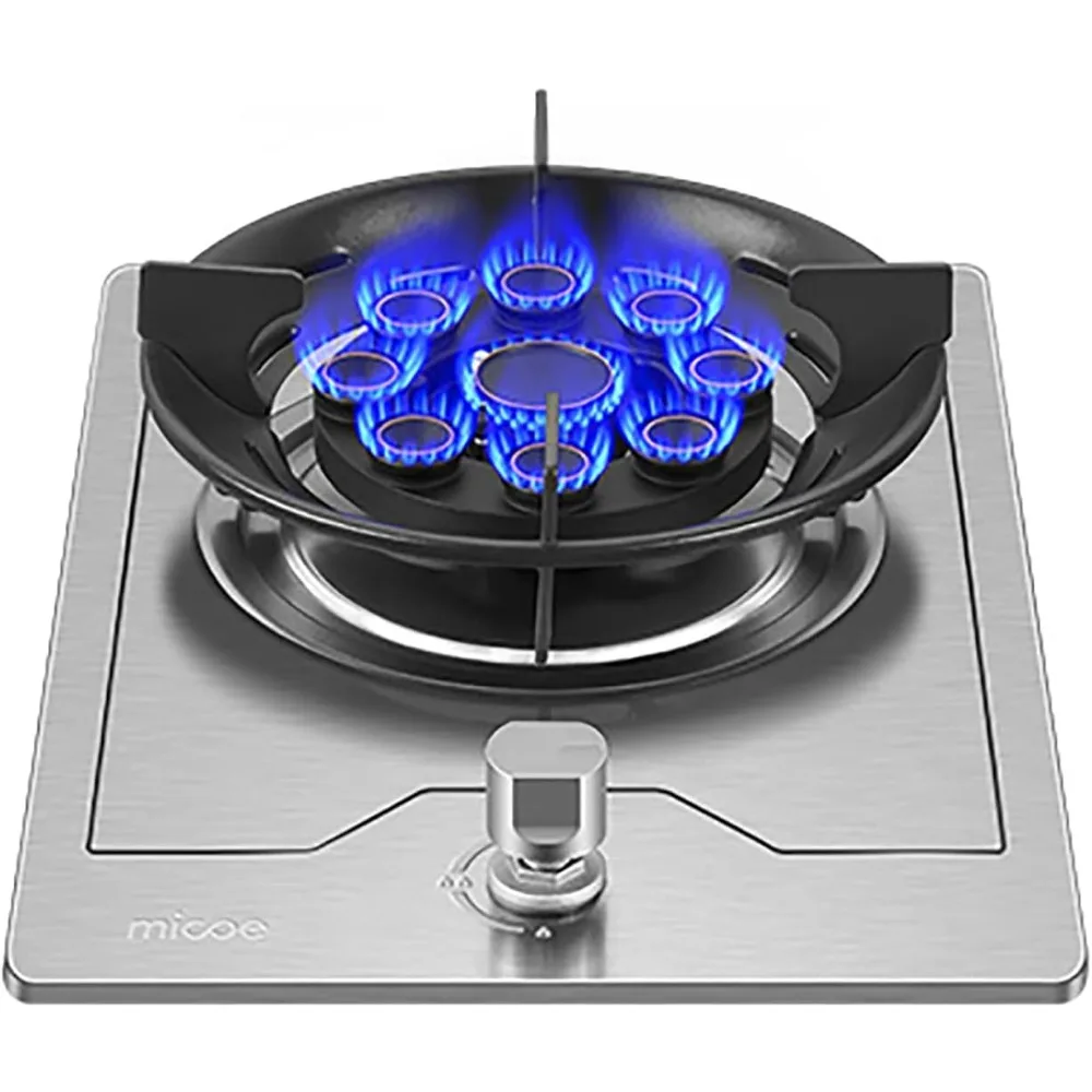 

Gas Hob Built-In Gas Cooktop,5.2Kw Nine-Cavity Fierce Flame Wok Burner, Tempered Glass & Stainless Steel Panel (Silver NG) (Silv