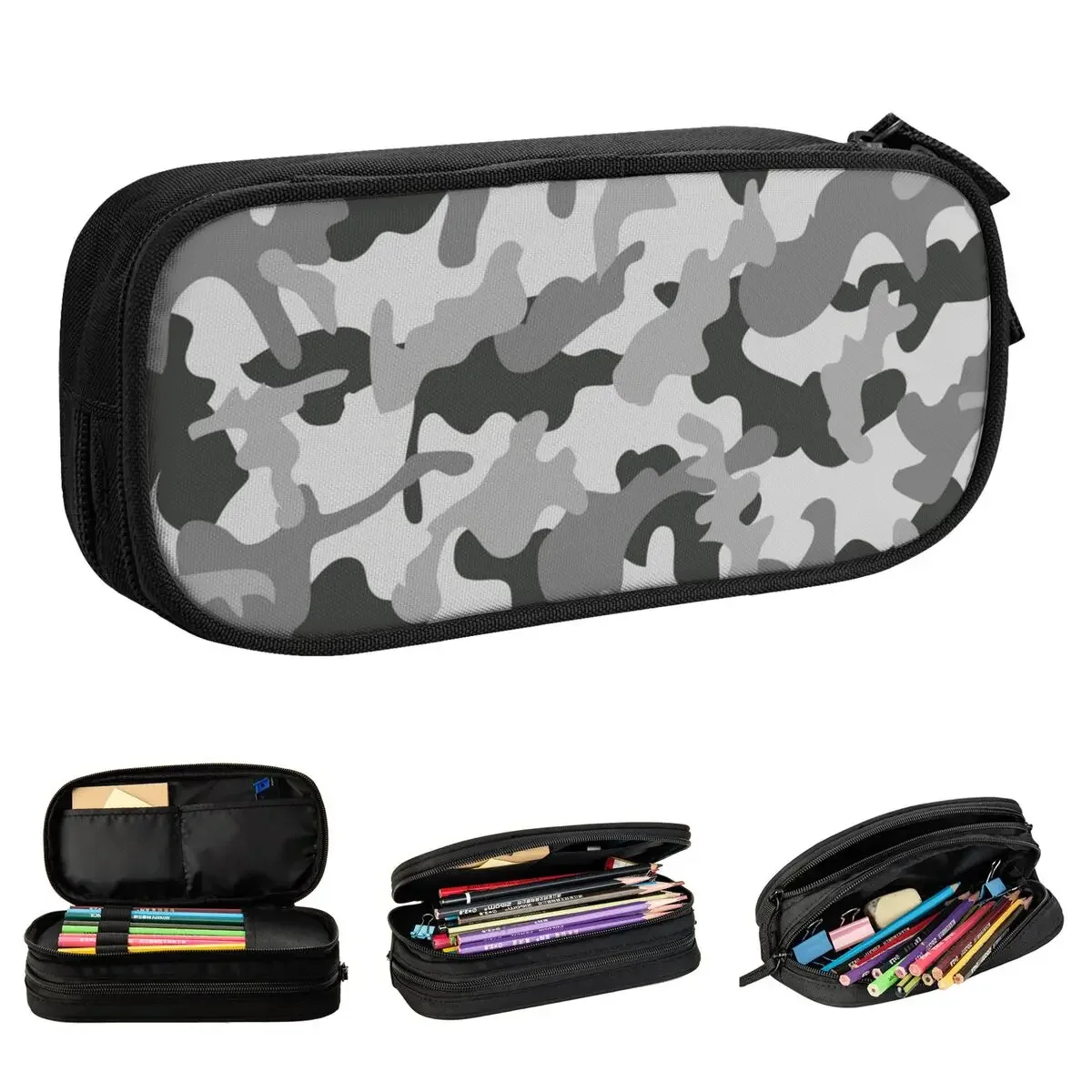 Camouflage Grey Camo Pencil Case Texture Soldier Pen Box Bag Student Big Capacity School Supplies  