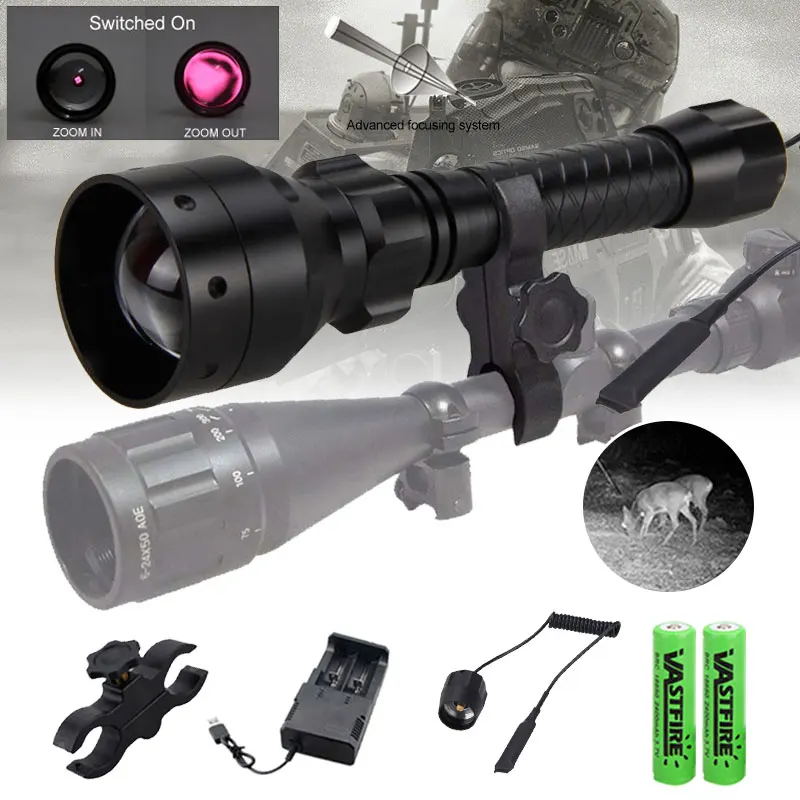 T50 Infrared IR 850nm 940nm Night Vision Flashlight 400yards 50mm lens Long Range Zoomable Torch Tactical Hunting Scout Lantern