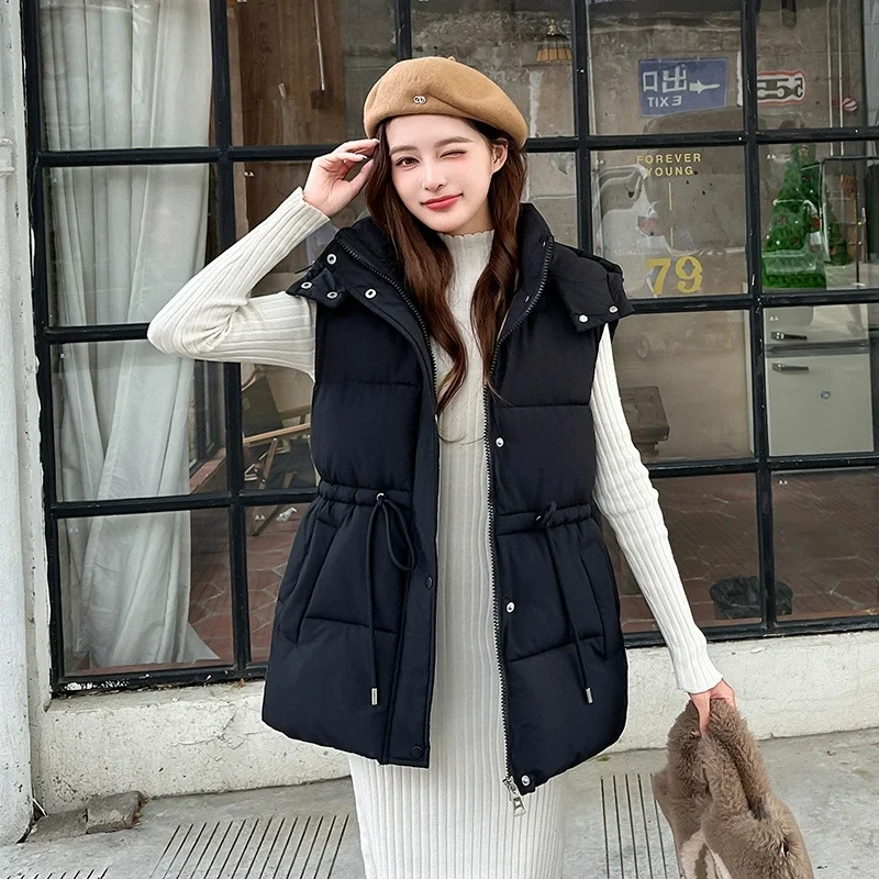 Neue 2025, Herbst Winter Weste frauen Baumwolle gefütterte Mantel Parkas Koreanische Version Mode Schlank Candy Farbe Mit Kapuze Baumwolle weste Clip