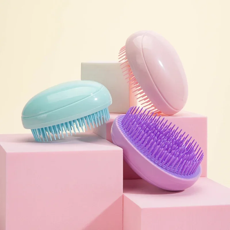Mini-Ei-Haarbürste in runder Form, kleiner Kopfhaut-Massagekamm, weiche tragbare Haarbürste, nass und trocken, entwirrender Friseurkamm für Reisen – Detail 1