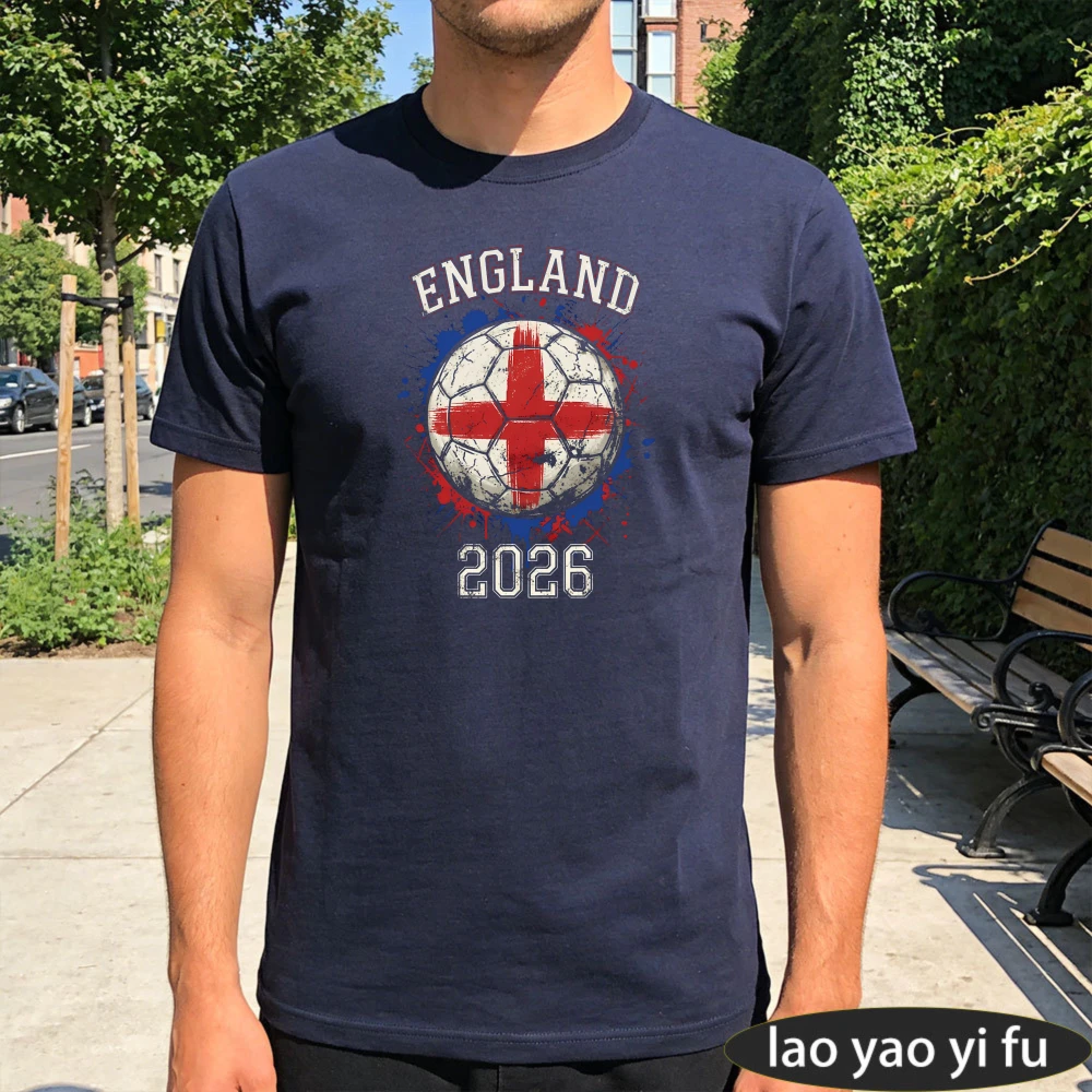 England Football 2026 Graphic Printed T-Shirt Gift for Soccer Fans Sportswear Soccer Part Supplies Tee Men Unisex Cotton Shirt