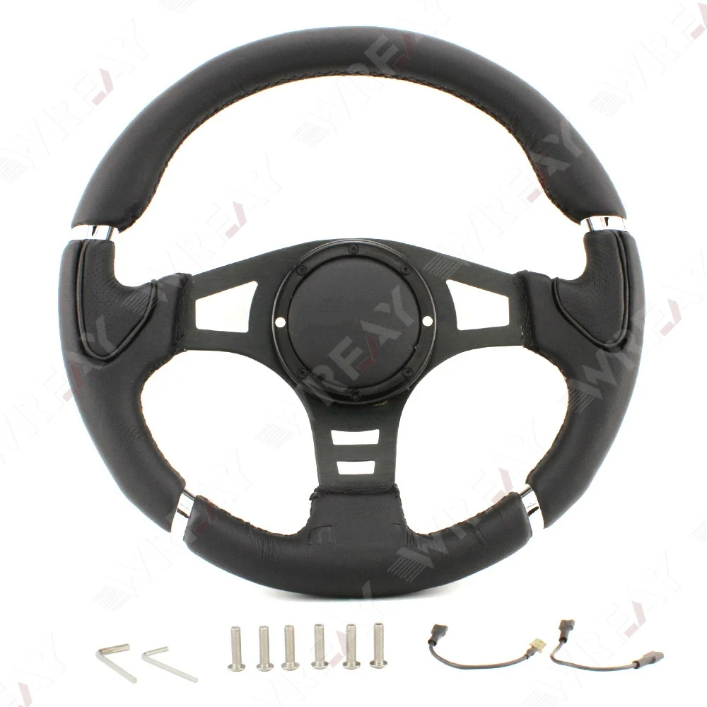 

14inch logo racing car flat Black bracket sport leather steering wheel 340MM