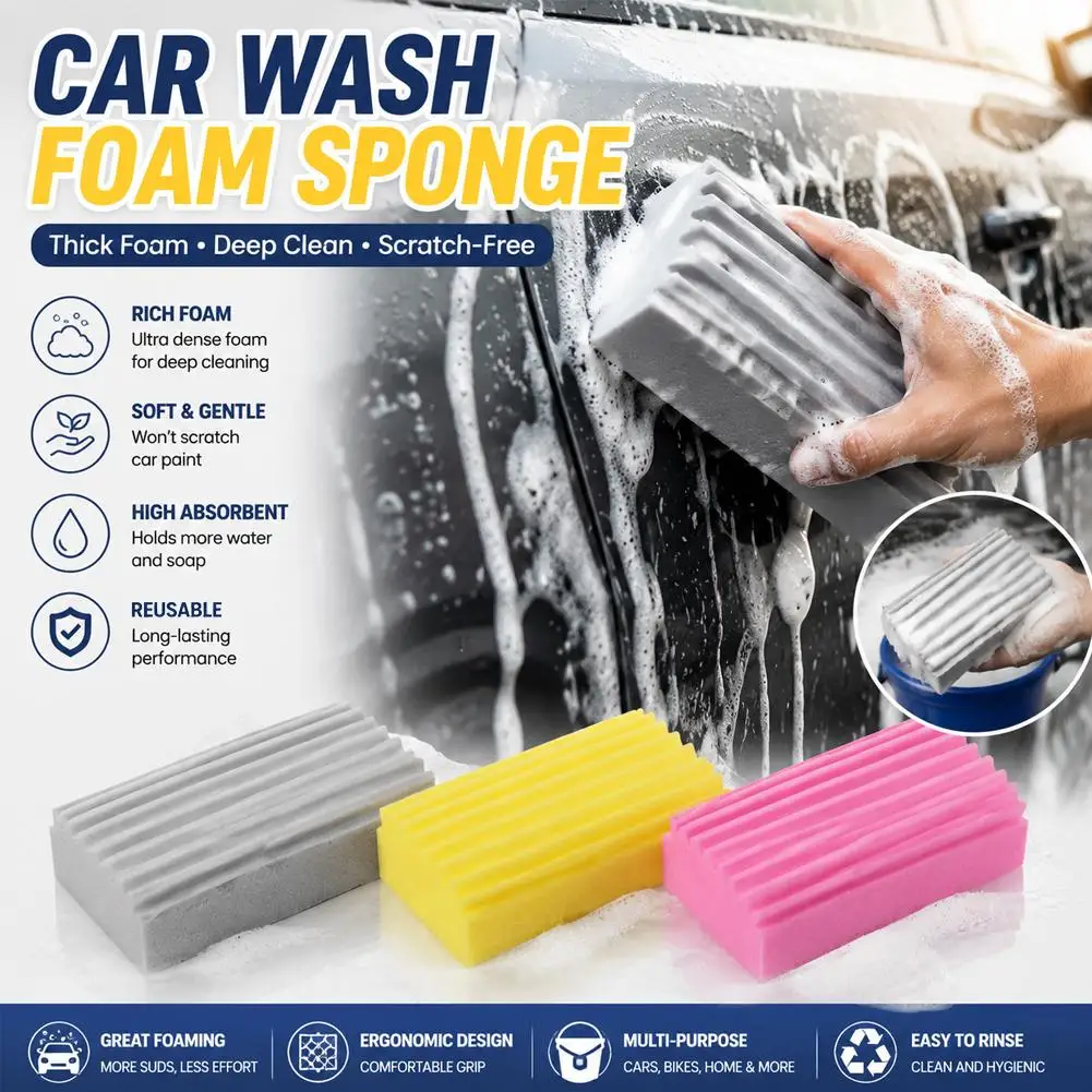 2/4 Pack Car Wash Sponges Non-Scratch Cleaning Sponges for Auto Window Mirrors Thick Foam Sponge for Kitchen Bathroom, Household