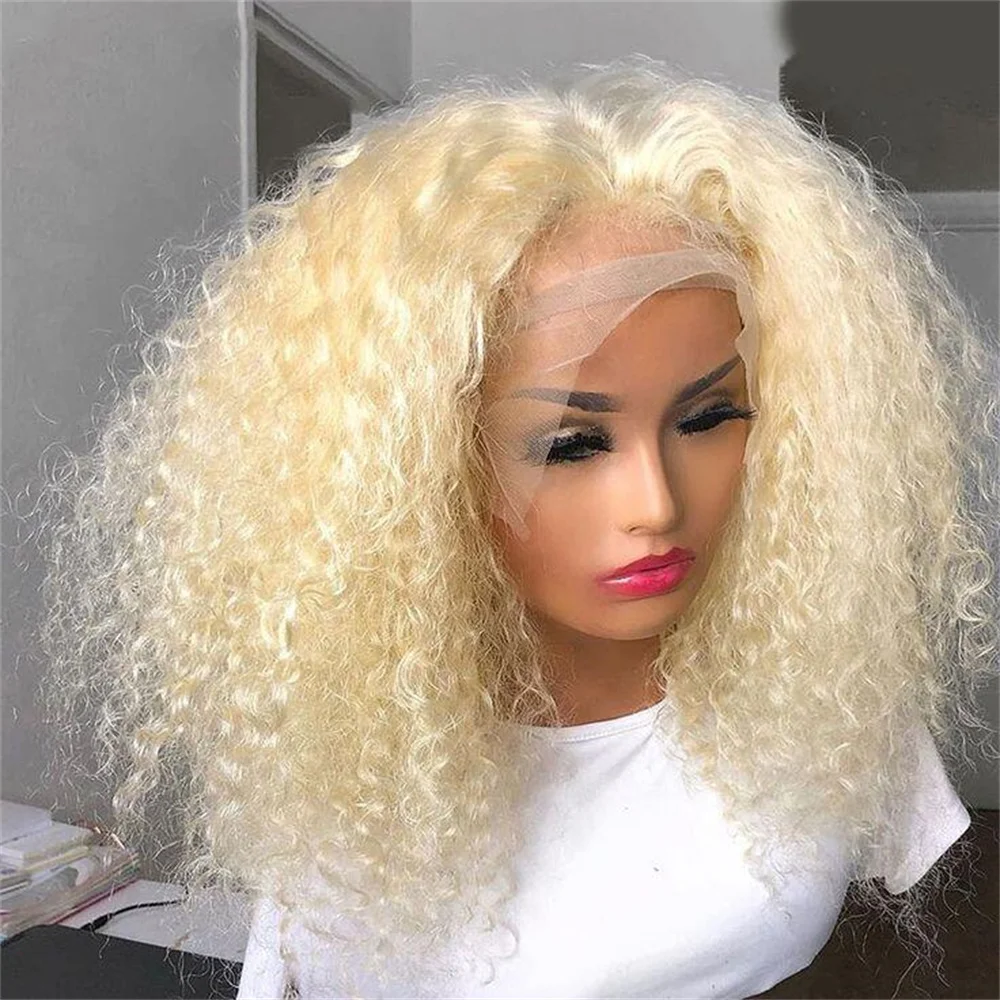 Zachte 613 Kleur Lange 26Inch Pretokkelde Kinky Krullend Diepe Lace Pruik Voor Vrouwen Met Baby Haar Lijmloos Dagelijks