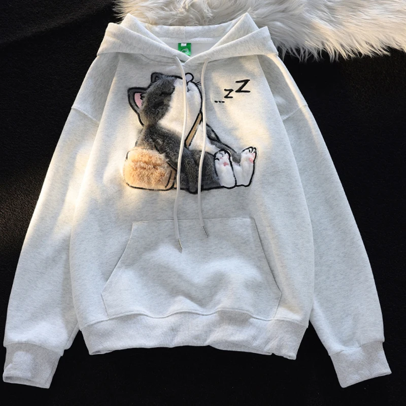 Niedliche kawaii Katze Hoodies Frauen neue Herbst dünne Frauen Pullover interessantes Design Kapuze Sweatshirt Frau y2k Streetwear