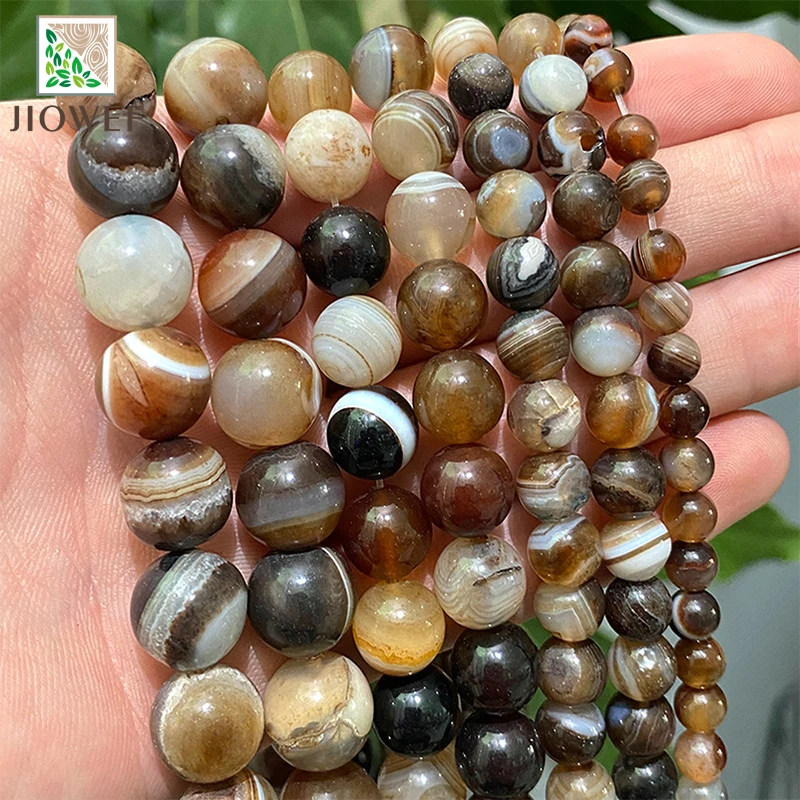 Brown Stripes Agates Round Beads Diy Fashion Bracelet Accessories for Handmade Jewelry Making 15