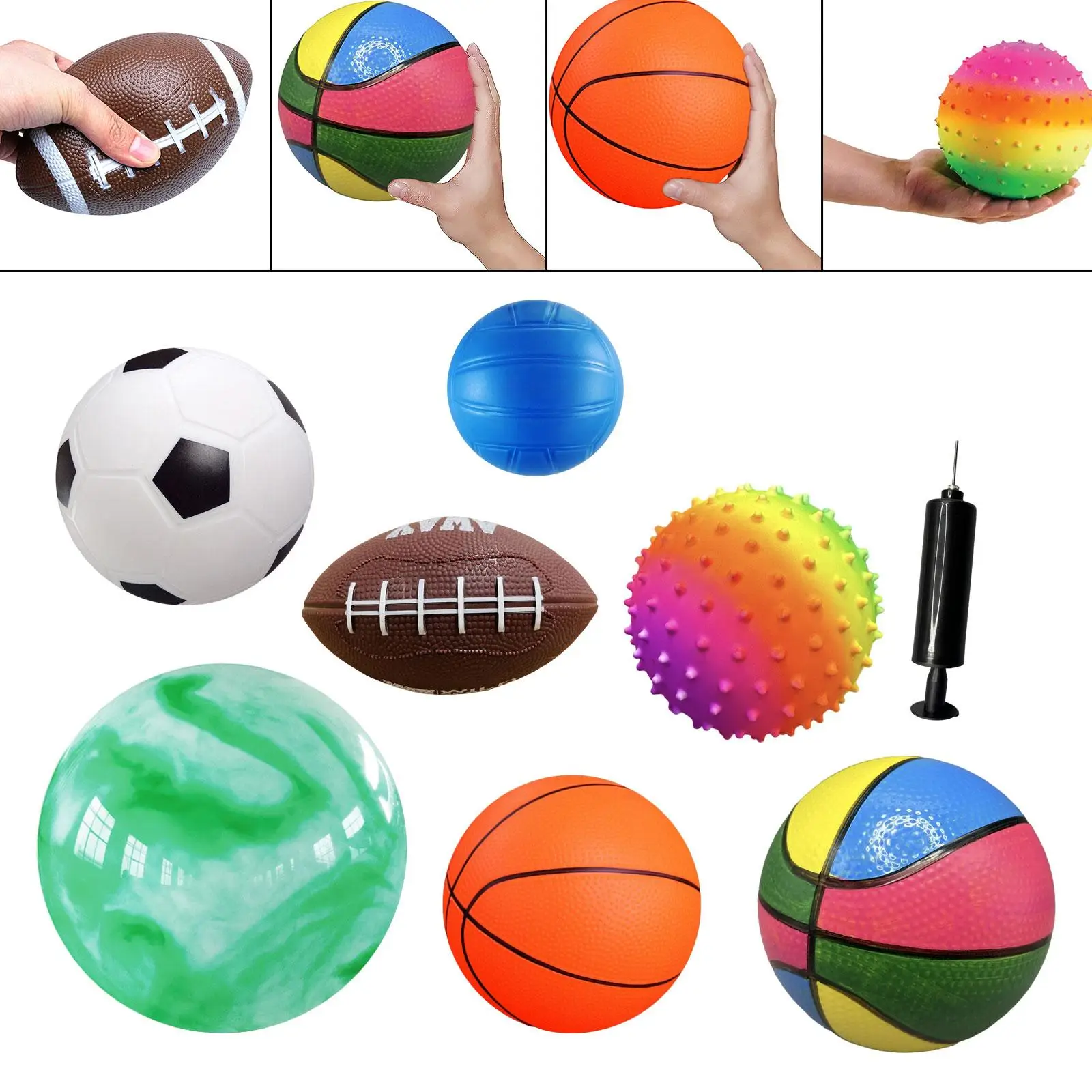 IkPlayground Ball avec pompe et sac de transport pour garçons et filles, jouet pour enfants, football de plage, jeu intérieur et extérieur, cadeaux, 7 pièces