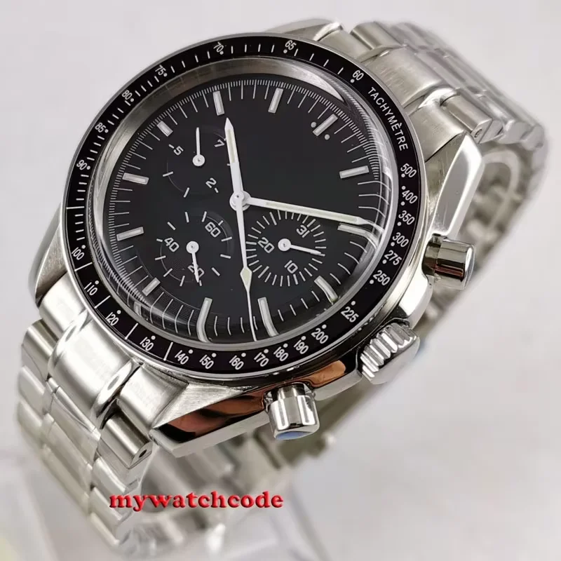 New 40mm Black Sterile Dial Steel Bracelet Day Week Indicator Mechanical Automatic Movement Man Watch