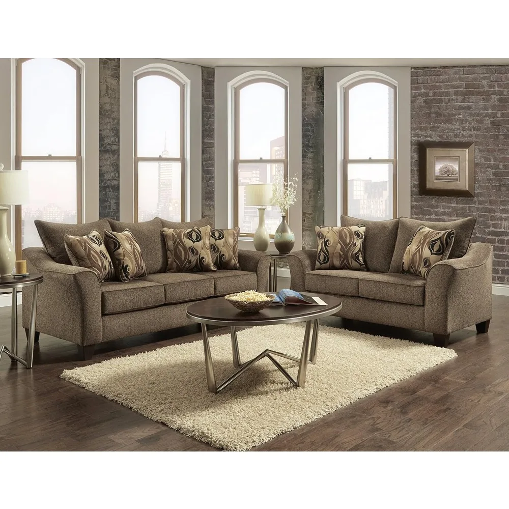 

Sofa Living room set with backrest sofa Textured brown fabric 38"D x 90"W x 39"H Suitable for living room and coffee shop