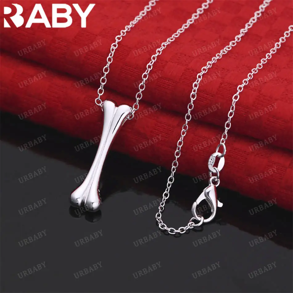 

URBABY 925 Sterling Silver Bone Stick Pendant Necklace For Man Women Chain Popular Jewelry Fashion Individuality Accessories