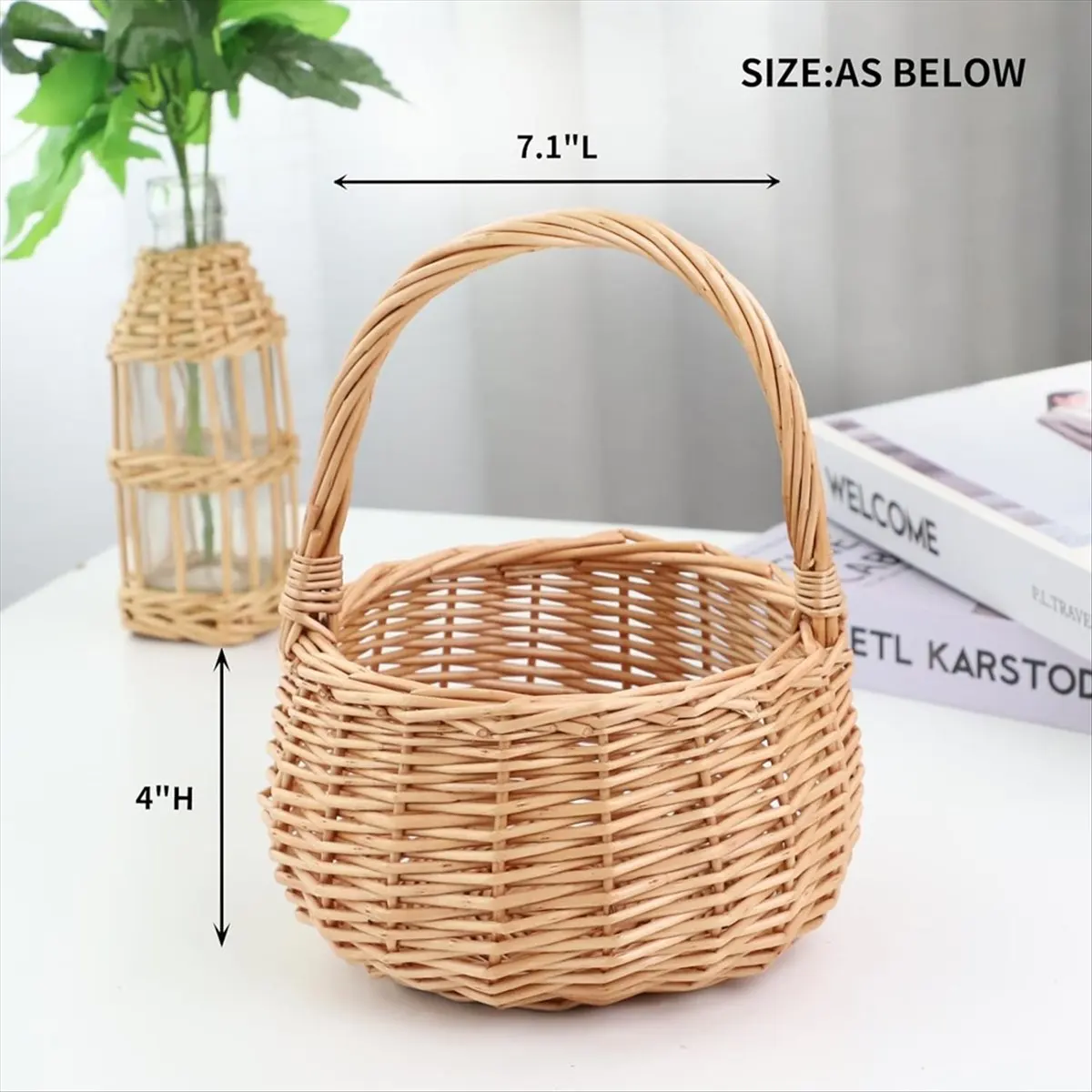Wicker Picnic Basket with Handle,Willow Flower Girl Basket for Weddings,Garden and Home Decor -Wicker Storage Basket view 2