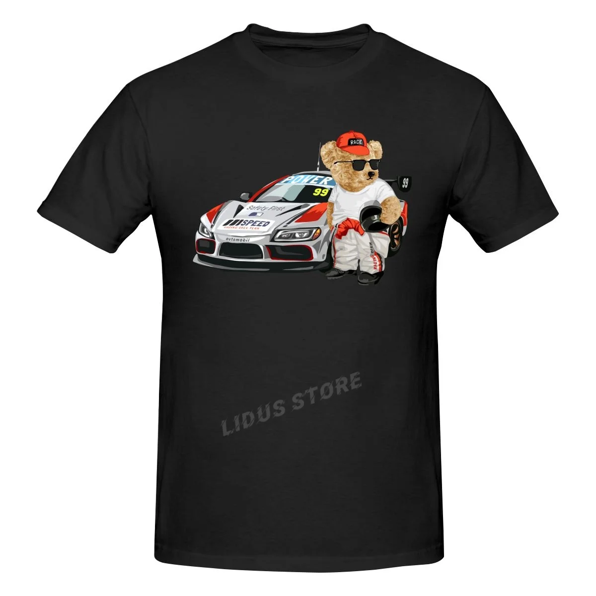 

Teddy Bear Racing Car T shirt Harajuku Streetwear Short Sleeve T-shirt 100% Cotton Graphics Tshirt Brands Tee Tops