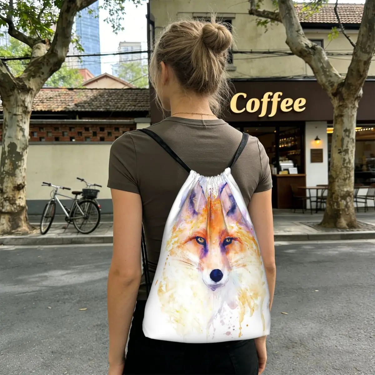 

Милые рюкзаки с акварельными рисунками лисичек, многофункциональные сумки на шнурке, сумки для обуви, сумки для книг, для путешествий и студентов