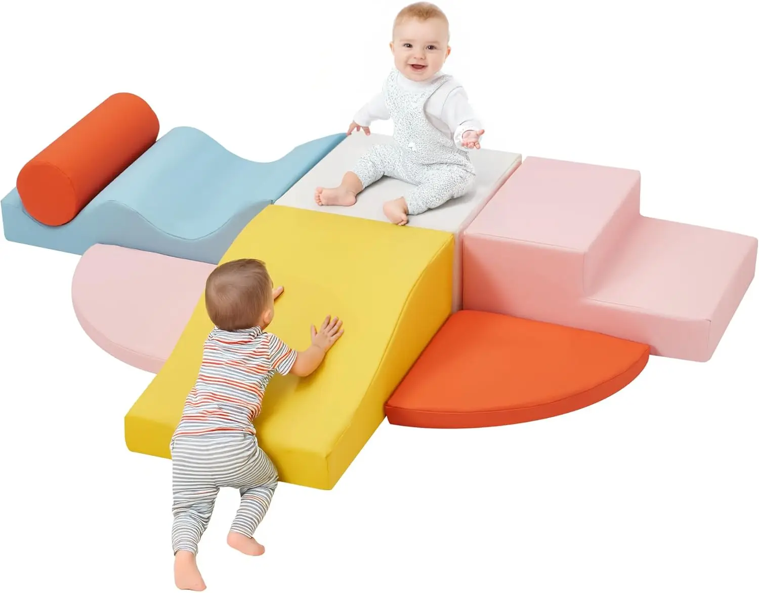 

7-Piece Foam Climbing Blocks for Toddlers, PU Leather Baby Climbing Blocks, Soft Play Climbing Toys with Non-Slip Bottom & Velcr