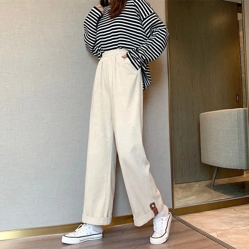 Women Autumn and Winter New Korean Version of Plush and Thickened Long Pants Loose and Casual Pants for Students with Wide Legs