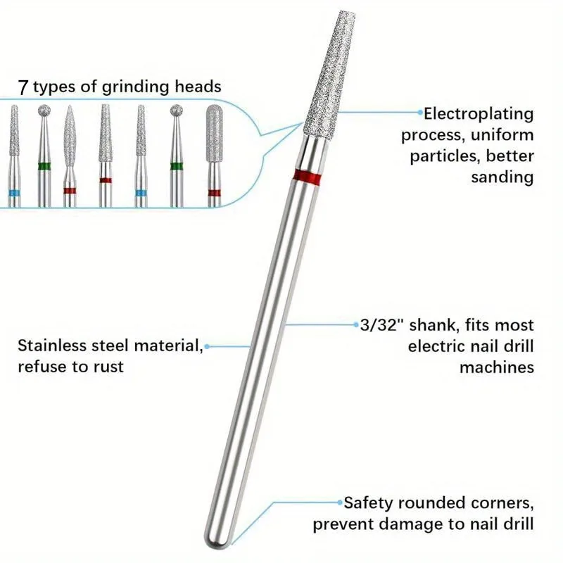 7PCS/BAG Nail Drill Bits Diamond Tips for Electric Manicure Pedicure Machine Milling Cutter，Nail Art Manicure Tool Accessories