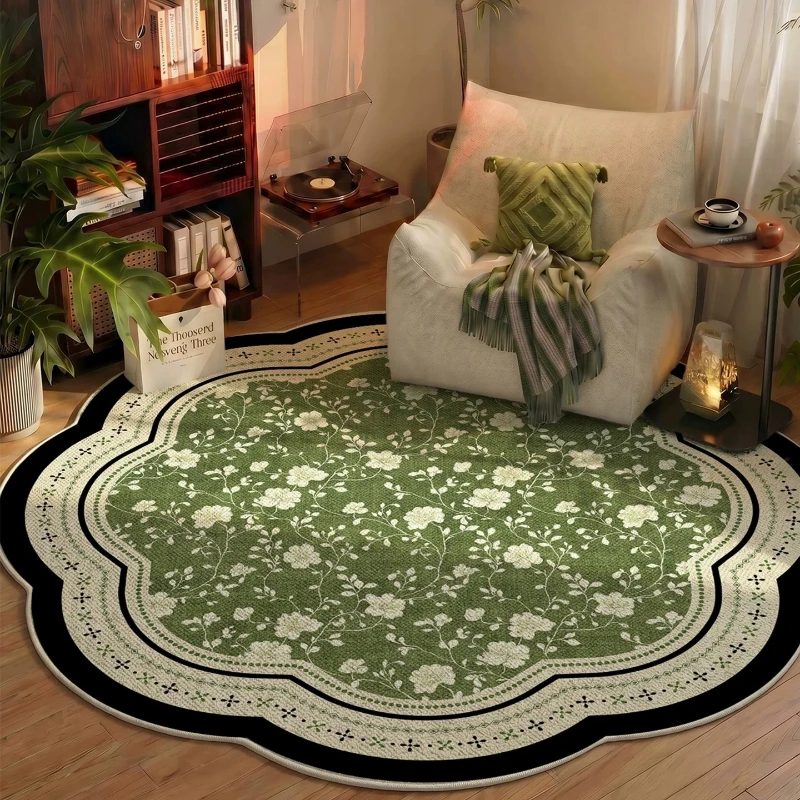 French Style Bedroom Decor Soft Carpet Flower Pattern Carpets for Living Room Washable Lounge Green Floor Mat Home Anti-slip Rug