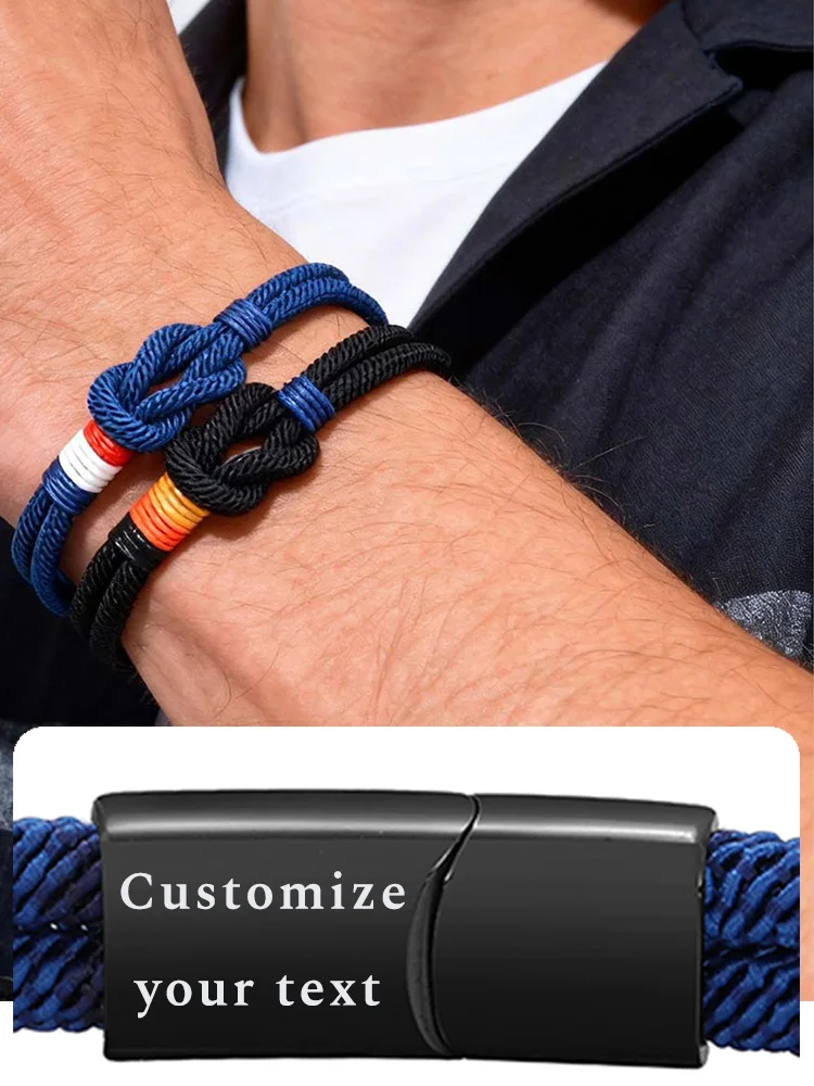 Bracelet en corde ethnique de personnalité pour hommes et femmes, drapeaux allemands français, bijoux de couleur, texte personnalisable pour diverses langues