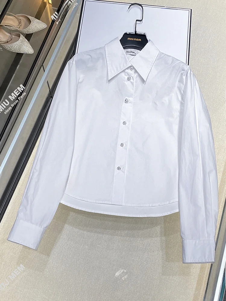 

Ele White Collar irt Simple High-End Women's Spring Faion Retro Sle Straight Cut Long Sve Полиэфирное волокно Pure C...