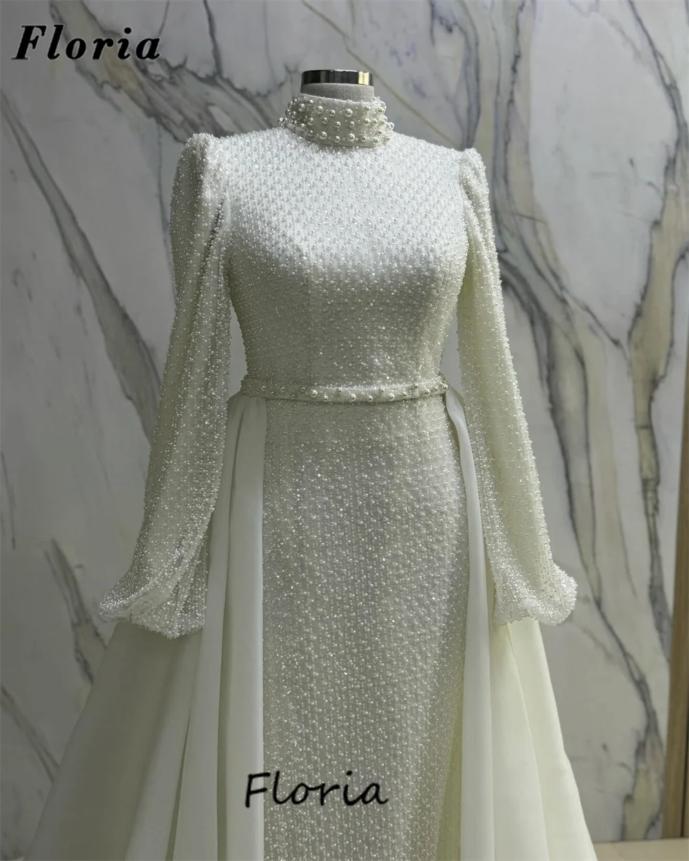 Vestido de noite manga comprida feminino, Beading completo, Marfim, Vestidos muçulmanos, Vestes de celebridades, Vestidos de festa, Alta Costura, 2024