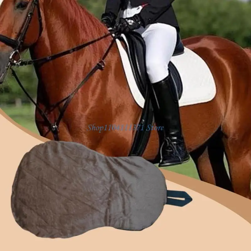 P9FC Brown Horse Cover with Flexible Fabric Construction, Shaped Seat-Top Coverage, and Fasteners Positioned Toward Front
