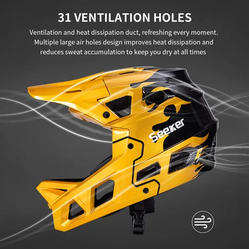 Imagen 2 del producto Casco de bicicleta SEEKER, casco de carreras de cuesta abajo en carretera de montaña, casco integral todoterreno de cobertura completa de una sola pieza