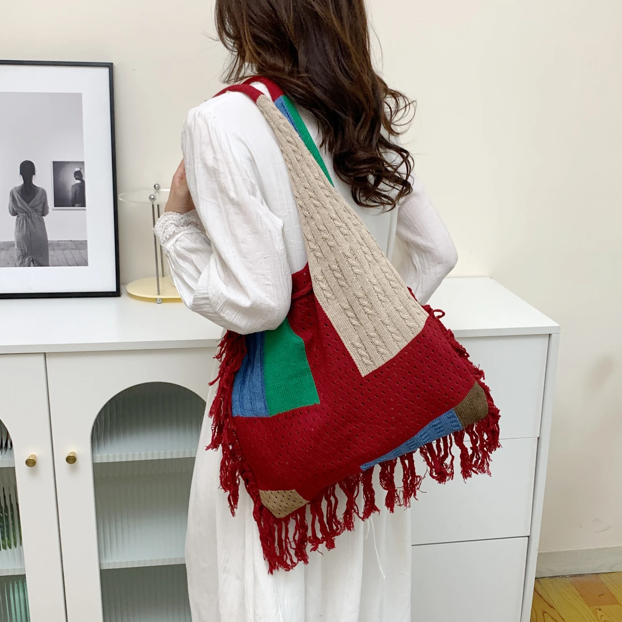 Hippie Gypsy Crochet Eyelet Hollow Out Fringes Soft Slouchy Hobo Bag Vintage Patchwork Boho Chic Bali Ibiza Aesthetic Pouch Bag