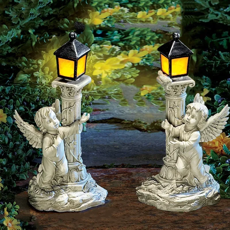 Luz Solar, columna romana europea, escultura de Ángel, jardín al aire libre, patio, decoración del hogar, artesanías de resina, decoraciones para el hogar