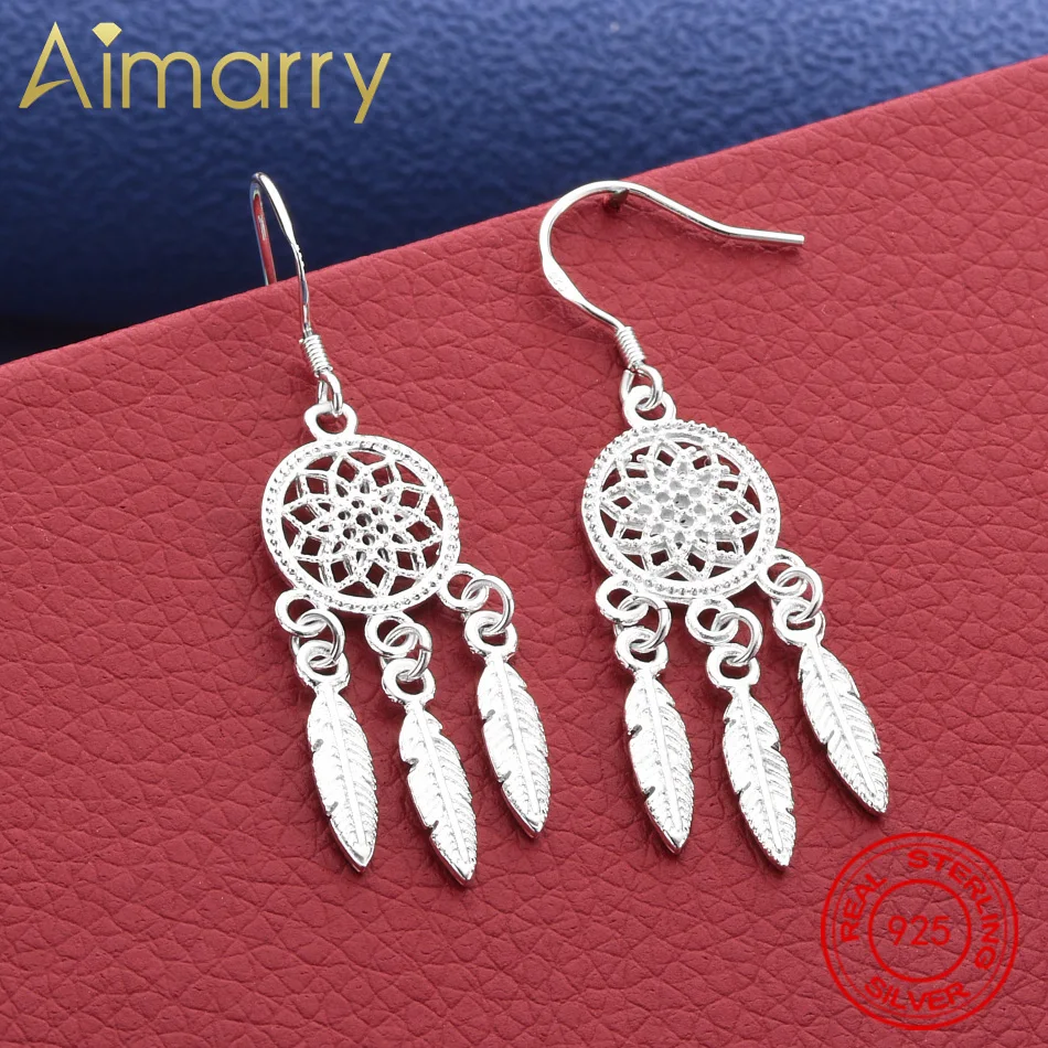 

Fine Cute 925 Sterling Silver Fine Dream Catcher Feathers Earrings For Woman Fashion Designer Party Wedding Jewelry Gifts