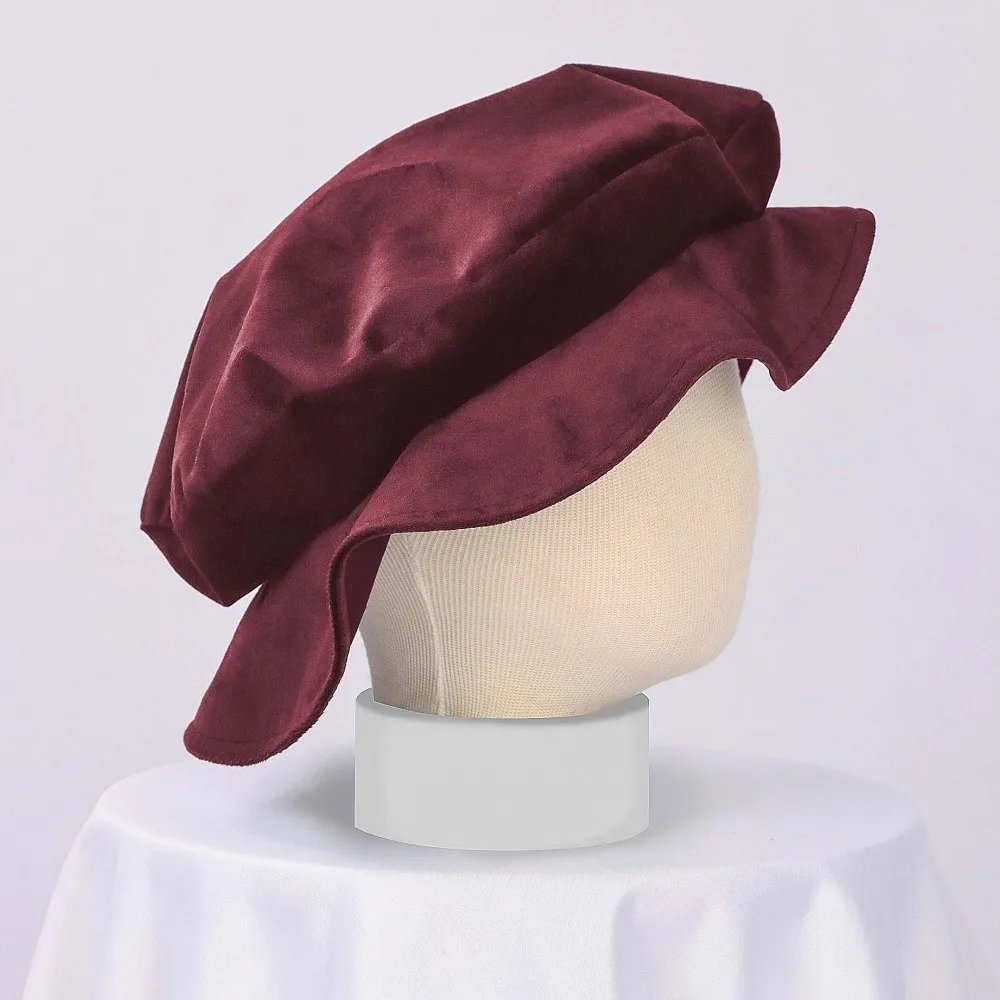 Faux Suede Medieval Flat Cap Elastic Band Solid Color Mens Cosplay Cap Soft Velvet Lightweight Design