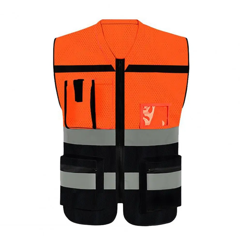 Men Reflective Vest V-neck Sleeveless Multi Pockets Design Waistcoat Clear ID Pocket Pen Holder Coat