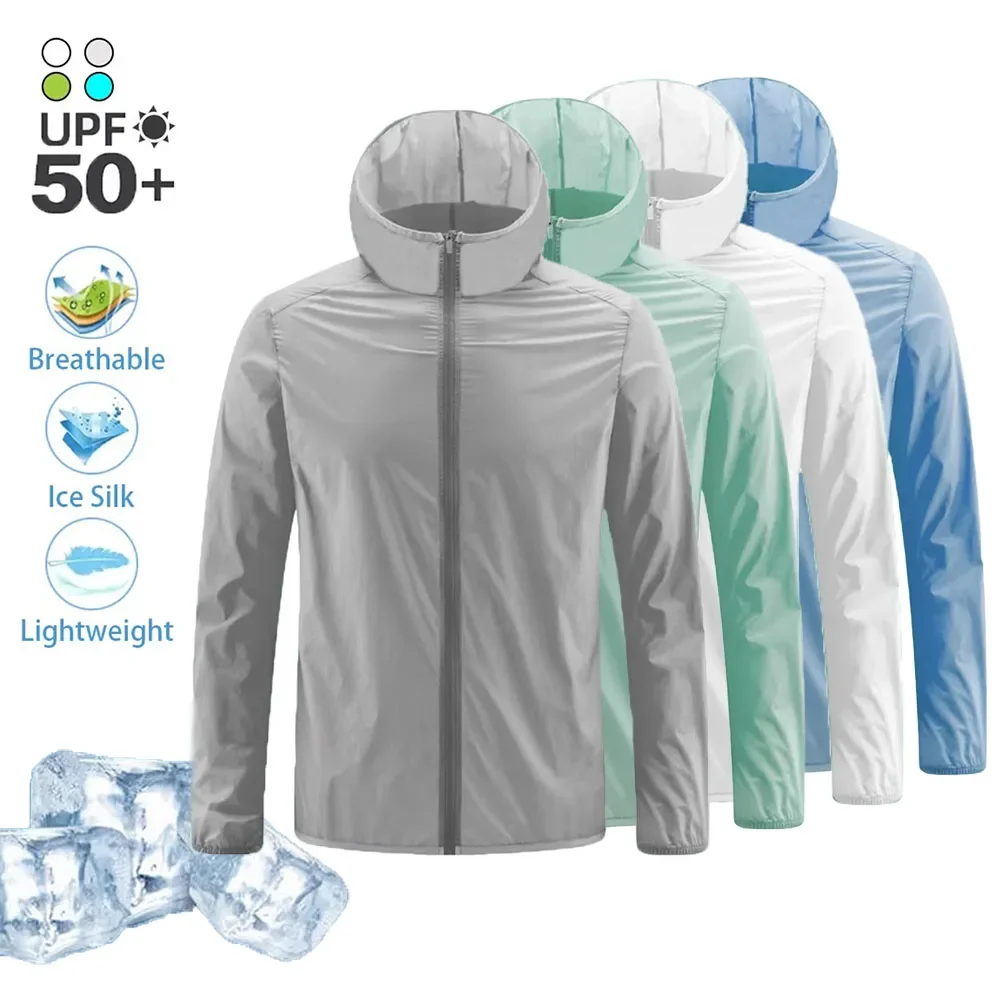 

Men Woman Sun Protection Clothing Lightweight Breathable Ice Silk Hooded Quick Dry Jacket Outdoor Anti-ultraviolet Skin Coat
