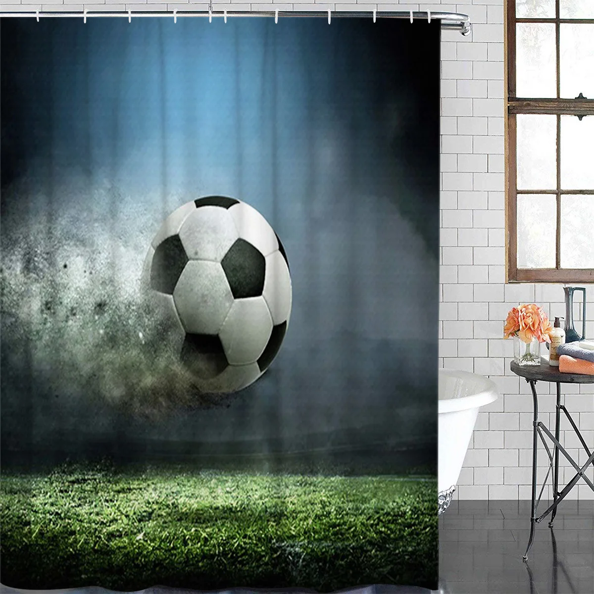 Football Court Soccer Waterproof Bathroom Decoration Shower Curtain With Hook Printed Bathtub Curtains Bathroom Accessories