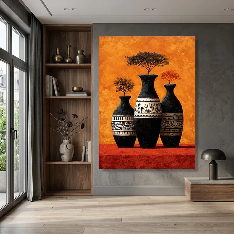 Multiple sizes 1pc frameless Canvas Painting,African Tribal Pottery Vessel Landscape Poster and Prints Canvas Painting Wall Art
