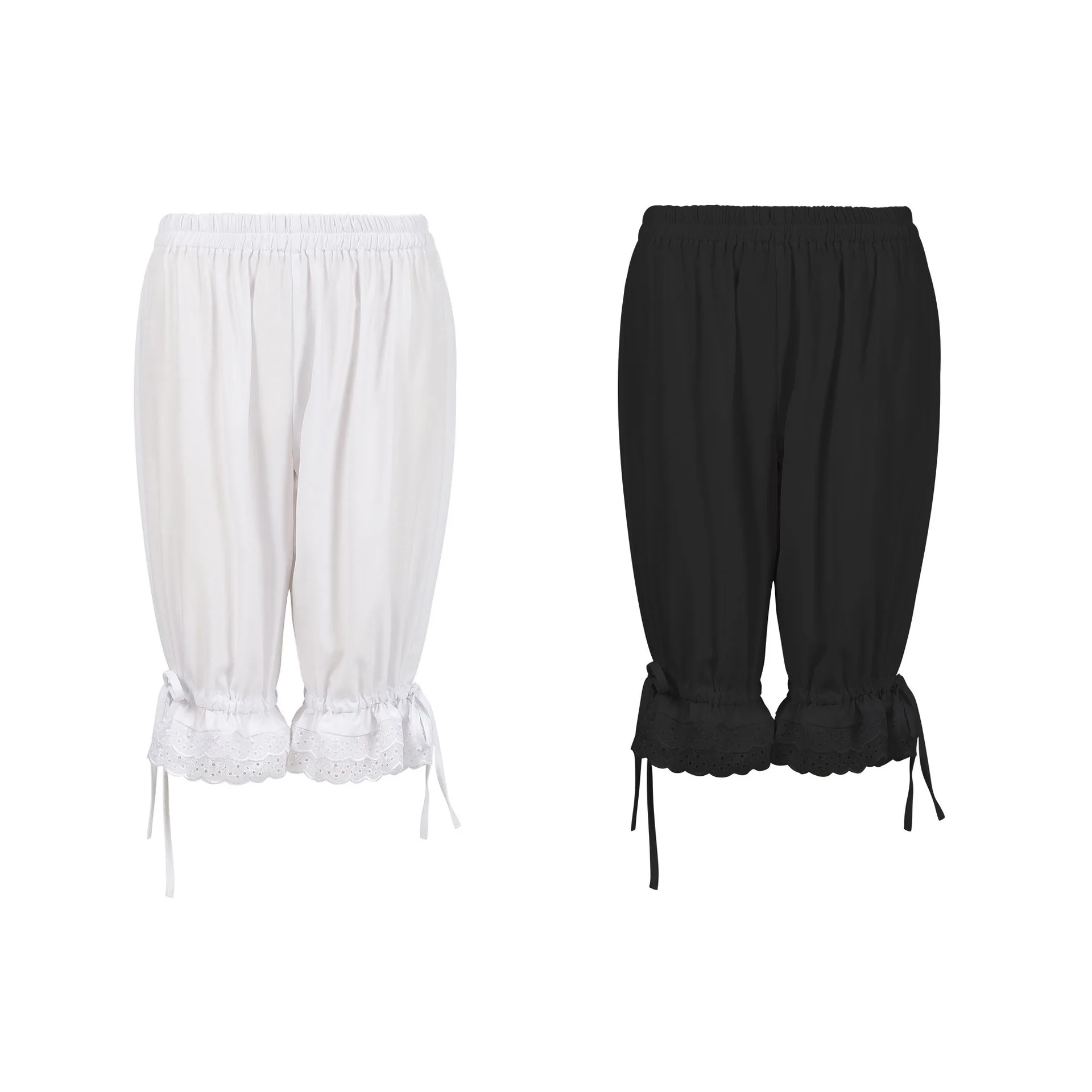 Pantalones bombachos Vintage para Cosplay, pantalones cortos con dobladillo de encaje y volantes, pantalones cortos con lazo, pantalones de pierna ancha con cintura elástica, pantalones elásticos con burbujas, disfraces