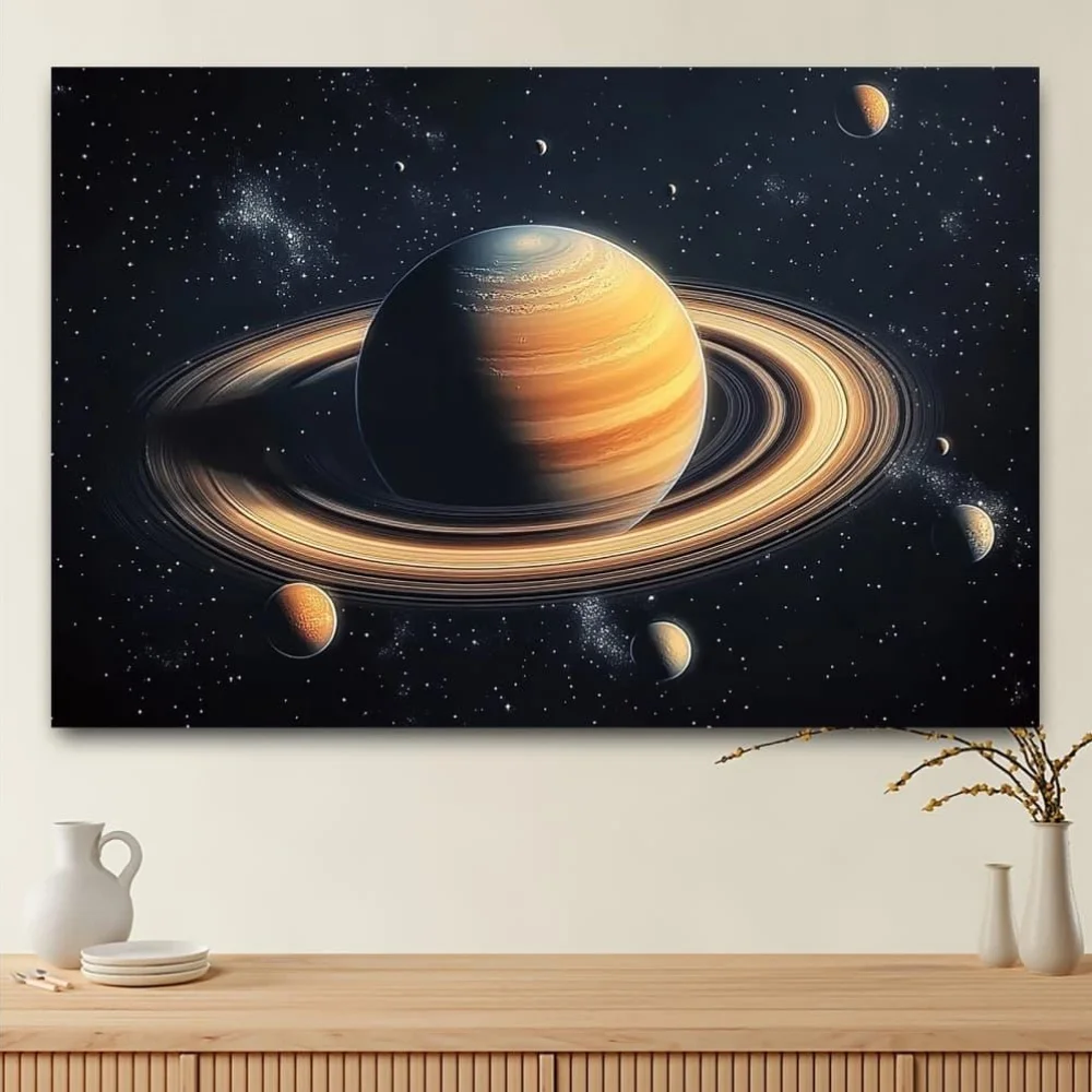 قطعة واحدة من نسيج فانتسي زحل والقمر، قماش بوليستر قابل للغسل في الغسالة، مناسب لتزيين غرفة النوم وغرفة المعيشة