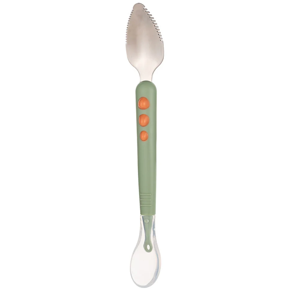 to Feed Fruit Scraper Toddler Spoons 304 Stainless Steel Double Head Baby Silicone