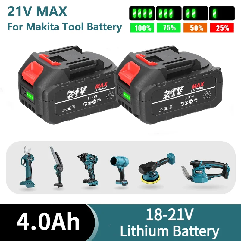 21V 4.0Ah High-Power Rechargeable Lithium Ion Battery for Makita Cordless Electric Wrench Dirll Screwdriver Power Tool