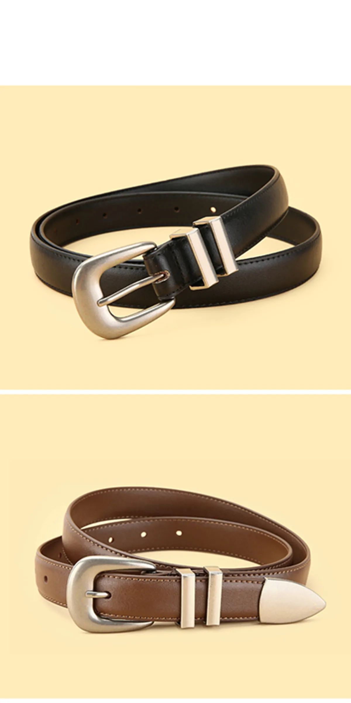 Unisex Vintage Echtleder-Gürtel aus Rindsleder mit Schwarz-Silberner Schnalle, Modisches Accessoire für Männer und Frauen, Geeignet für Jeans – Detail 16