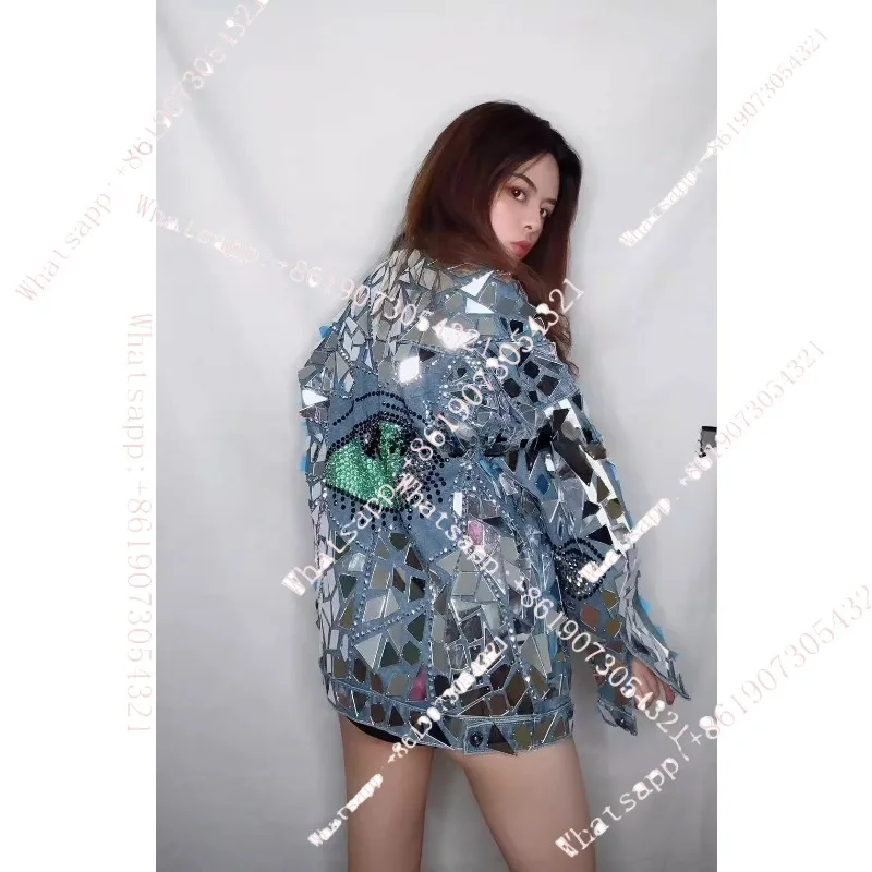 MM nightclub bar gogods costumes female party guests dance team commercial printing full of diamonds denim lenses