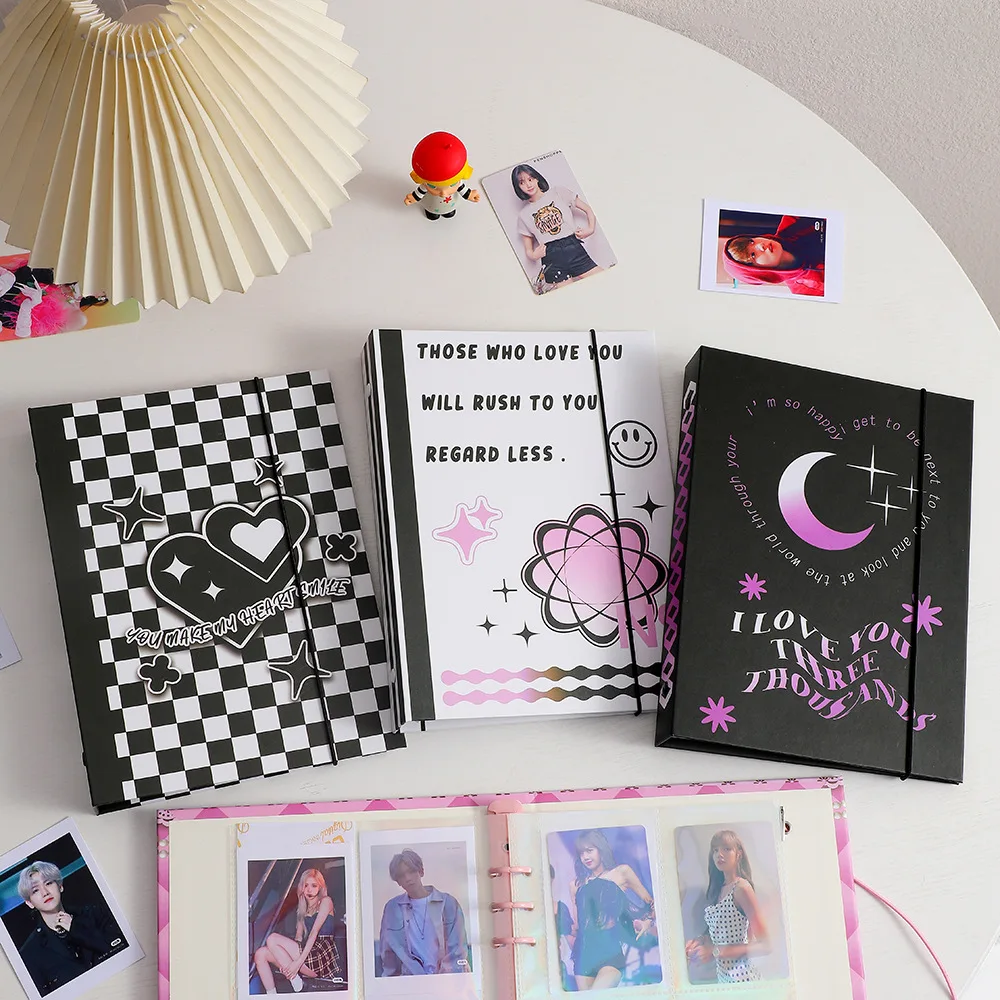 SKYSONIC Papeleria A5 Binder Ring Hard Cover Collect Book Pearl Heart Journal Refills Bandage Postcards Sticker Organizer