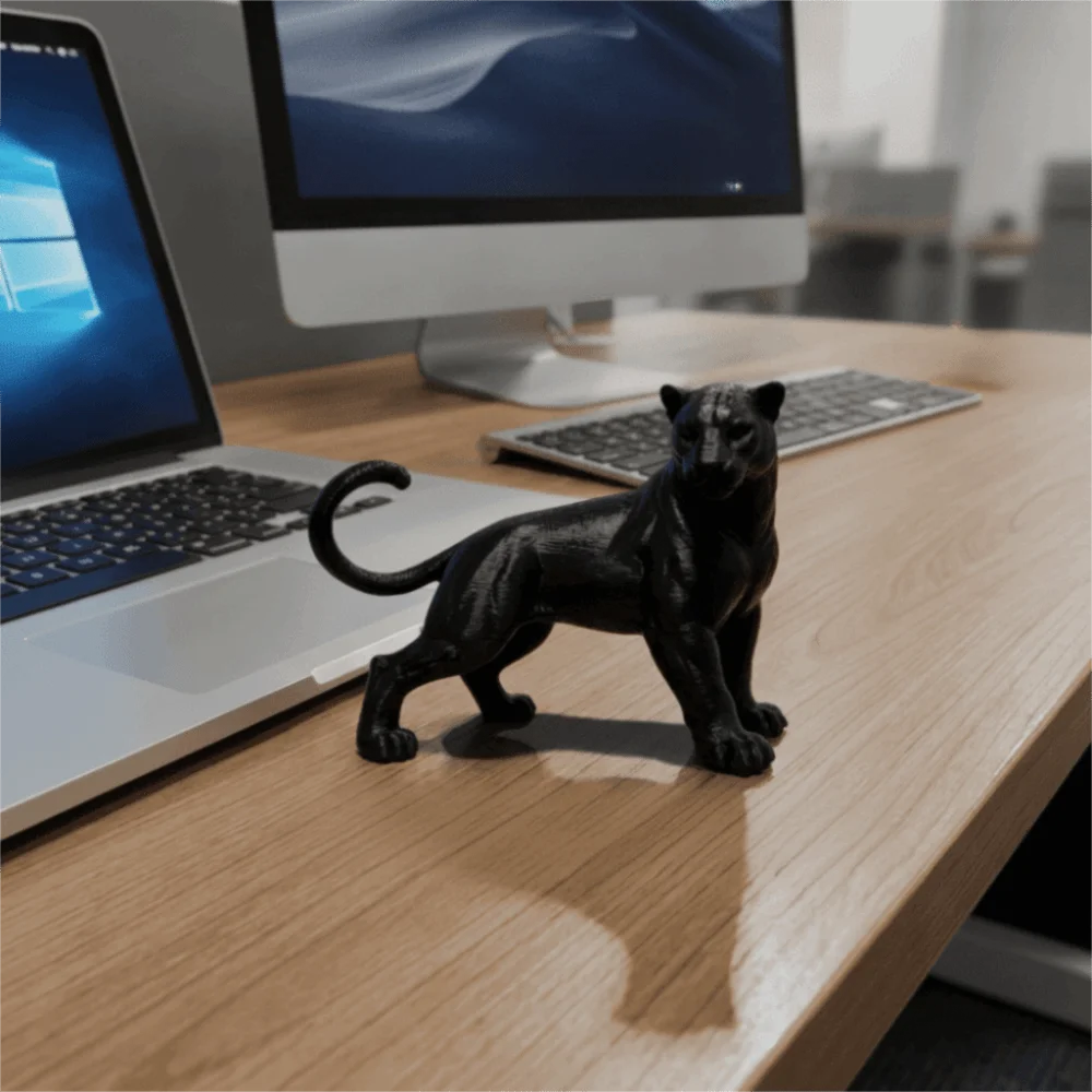 Black 3D Printing Panther Statue Head Turning Standing Posture Panther Desktop Ornament Plastic Muscular Leopard Figure Friend
