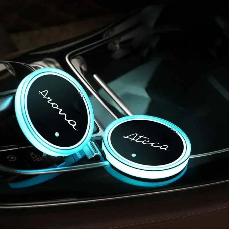 Led water coaster water glass atmosphere light Sticker for SEAT TARRACO LEON ATECA Arona car Accessories