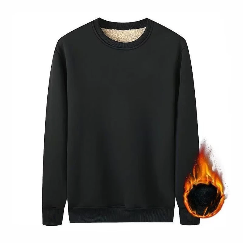 Herren Neues Winter-warmes, mit Fleece gefüttertes T-Shirt, dick, Rundhalsausschnitt, solides Basic-Pullover-Sweatshirt, Thermo-Unterwäsche, Oberteile, Kleidung – Detail 8