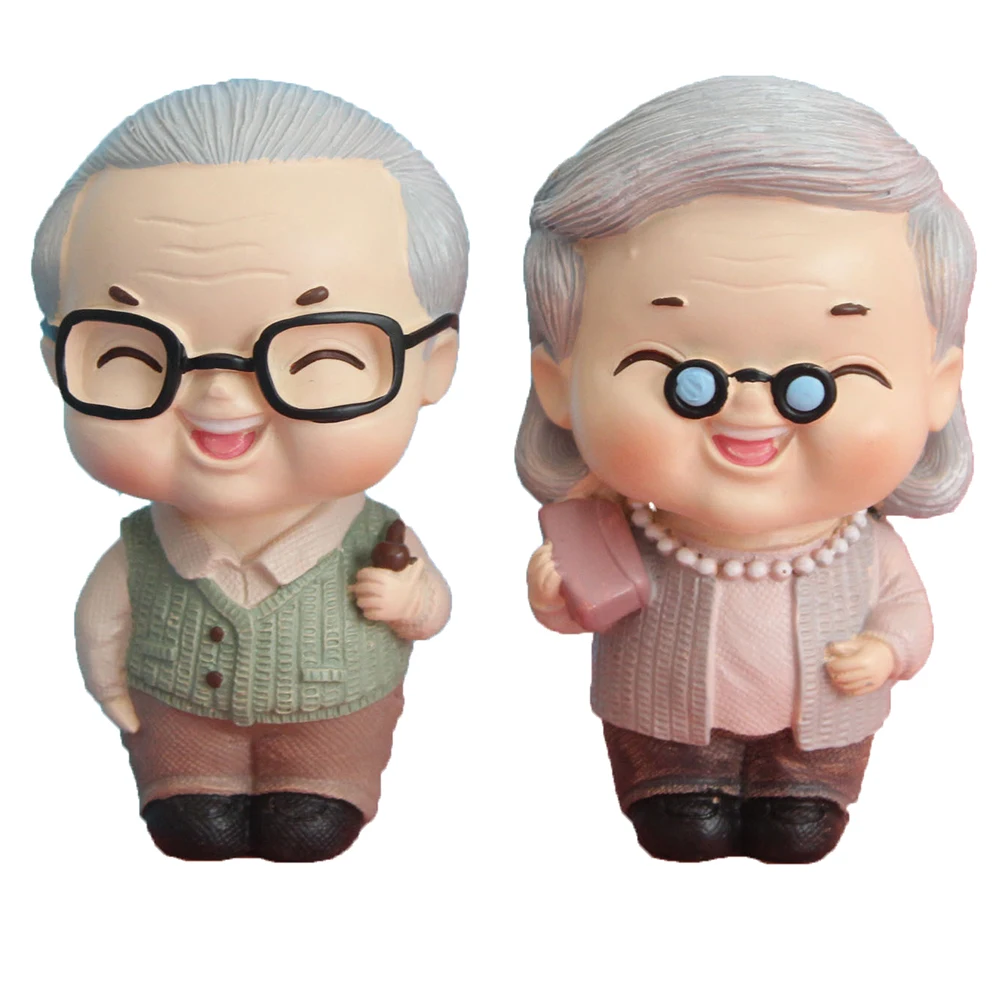 

2pcs Grandpa Grandma Figurine Birthday Cake Decor 1 Pair Resin Toppers for Wedding Party Carnival