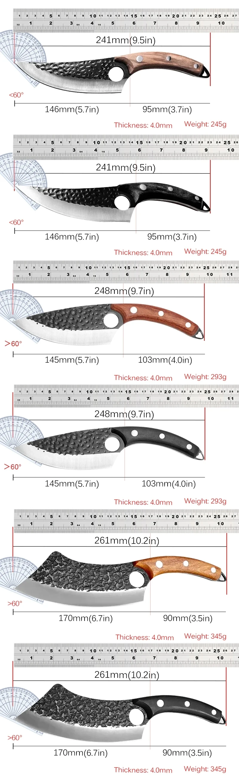 Chef Knife Forged Stainless Steel Butcher Cleaver Kitchen Knife for Meat Fish Fruit Vegetable Boning Knife