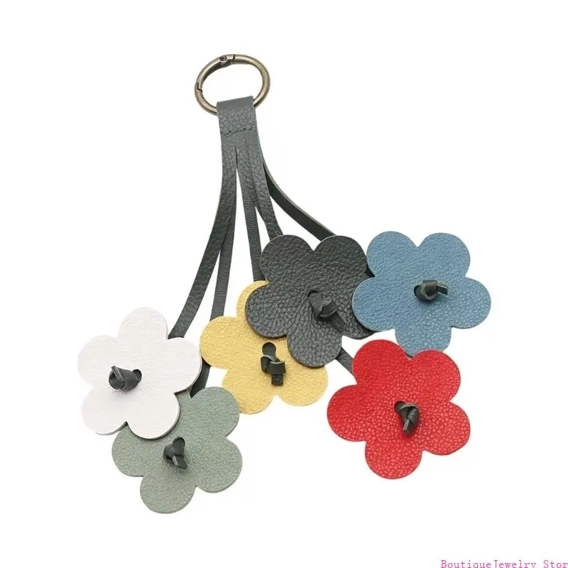 E1PE Flower Keychain Charm, Multicolor Floral Bag Charm With Textured Faux Leather Look and Antique-Tone Spring Ring for Keys